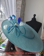 Large Wide Brim Sky Blue  Fascinator  Perfect For Weddings, Races, Christenings