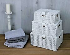 3 Wicker Storage Boxes White