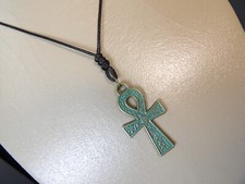 Ankh Egyptian Cross of Life Golden Patina Pendant Black Korean Necklace FK308