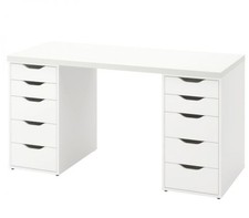 IKEA Alex 5-Drawer Unit White Stained/Oak Effect (2 Pack) + Linnmon Table Top