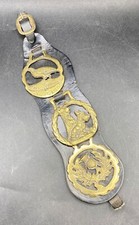 Scottish Horse Brass & Martingale Leather Strap, x 3 Quality Vintage 3" Brasses