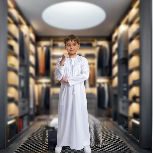 Kids white uae thobe long - uae,