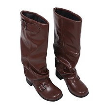  1 Pair Brown Pu Mid Calf