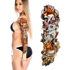 Temporary Tattoo Sleeve Fox Rabbit Fake 3D Waterproof Body Art Arm Women's Mens