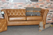 HARRIS TWEED & FULLY ANILINE BROWN CERATO LEATHER CEASAR 2 SEATER SOFA