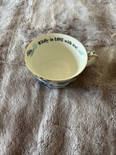 Beautiful T2 large tea cup green/blue Floral Pattern -with Print On The Inside 