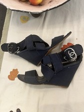 Chanel Wedges Sandals 38 Navy