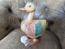 Vintage Hand Carved Hand Painted Standing Duck With Egg Ornament