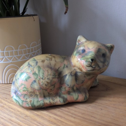 Vintage ceramic decopage cat - vintage,