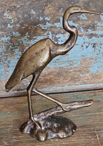 Vintage bronze heron - vintage,