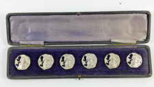 Antique Cased Set Of Six Hallmarked Silver Buttons by Jones And Crompton 1897