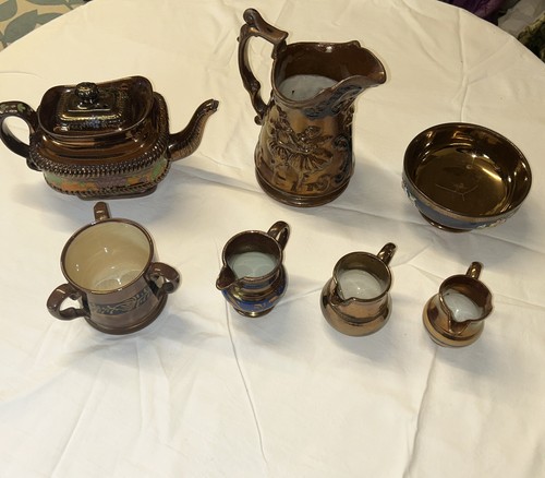 Antique copper lustre ware job - antique,