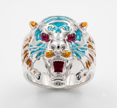 Silver tiger head ring mens - mens, uk