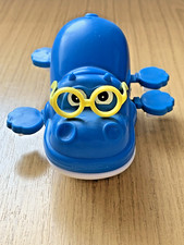 ZC433:   Rare 1976 Masudaya Wind-Up Pull String Big Mouth Hippo Catches Minnow