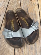 Fabulous BIRKENSTOCK Classic "Madrid" Silver One Strap Slider Sandals, 38, UK 5
