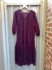 French Connection Dress 14 Womens Burgundy Baby Corduroy Midi Long Sleeve
