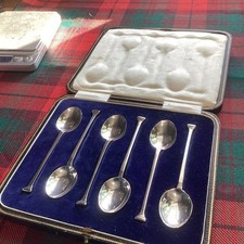Fully Hallmarked Set Of 6 Silver Coffee Spoons In Orig Box. 51.7 Gms 1921