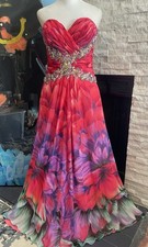 Tony Bowls Paris Strapless Floral Ruched Rhinestone Corset Gown Medium