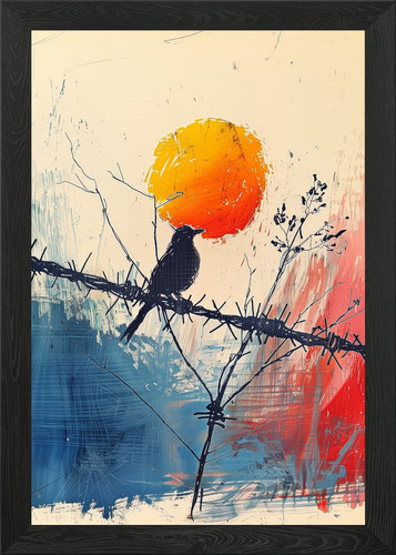 Bird barbed wire 2 - barbed, framed