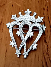 Vintage Sterling Silver Scottish Luckenbooth Brooch ~ Traditional Double Heart