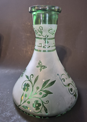 Hand made etched green glass - made,