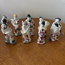 Mid Century Porcelain Chinese Immortals Family Miniature Man Woman Figures x 8