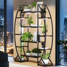 Anti-tip Bonsai Display Rack Hassle-free Durable Plant Stand w/ Plant Grow Light