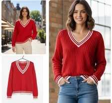 Ladies Marks Open Knit Jumper Long Sleeved Cotton Rich Knit Crochet Red Sweater