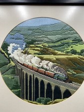 Tapestry Steam Train Over Viaduct Framed And Mounted Vintage