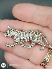Silver Tone Tiger With Colourless Stones Brooch