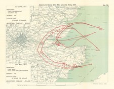 WW1 German Aeroplane Raids 25 May/5 June 1917 Sheerness Folkestone 1935 map