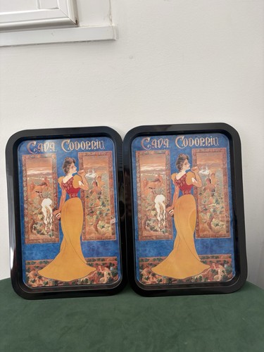 Pair vintage tin serving - of,