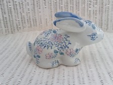 BLUE,WHITE & PINK CERAMIC RABBIT ORNAMENT