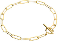 Gold Bracelet T Bar Paper Clip 24CT Yellow Gold on 925 Sterling Silver 7.5 inch