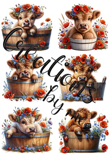Floral highland cows mulberry - highland,