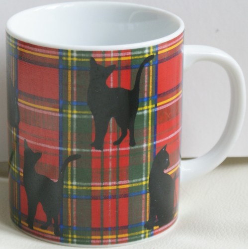 Red tartan with black cat - red,
