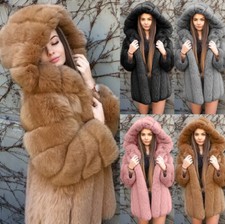 Winter Fox Faux Fur Luxury Long Coat Hood Jacket Trendy Elegant Style Warm Parka