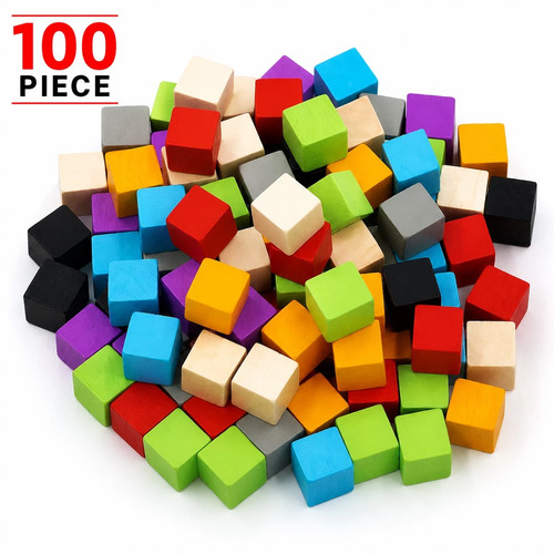 100 wooden cube blocks 10mm - wooden,