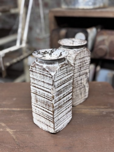 Pair rustic wooden - of, candle