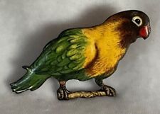 Vintage Antique Parrot Bird Enamel Brooch Pin Hand Painted Copper 5 cm wide