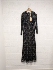 Frock and Frill Lace Sequin Flower Maxi Dress Black Evening Party Size 12 - New
