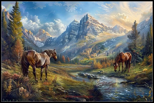 Horses amidst mountain - horses,