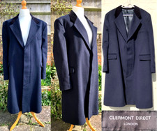 Clermont Direct London Overcoat NAVY BLUE Wool Cashmere Velvet Collar (44”) VGC