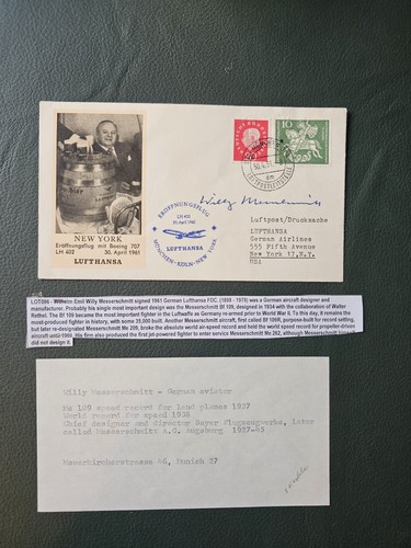 Willy messerschmitt signed - willy, fdc