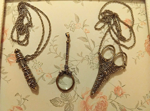 Vtg pewter style chatelaine - vtg,