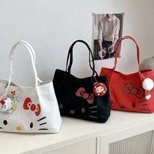 Hello Kitty Canvas Head Hobo Bag Tote Kawaii Travel Storage Large Capacity Light