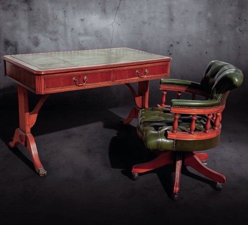 Desk green leather - desk,