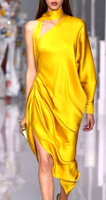 $6,450 Ralph & Russo 2018 Runway Tie Shoulder Yellow Midi Dress US 4 6 / FR 38