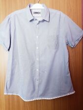JEFF BANKS 100% COTTON FINE BLUE STRIPE/FLORAL SHORT SLEEVE SHIRT SIZE XL