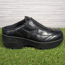 POD Womens Black Leather Slip-On Mule Shoes Chunky Wedge Sole VTG Y2K Size UK 4